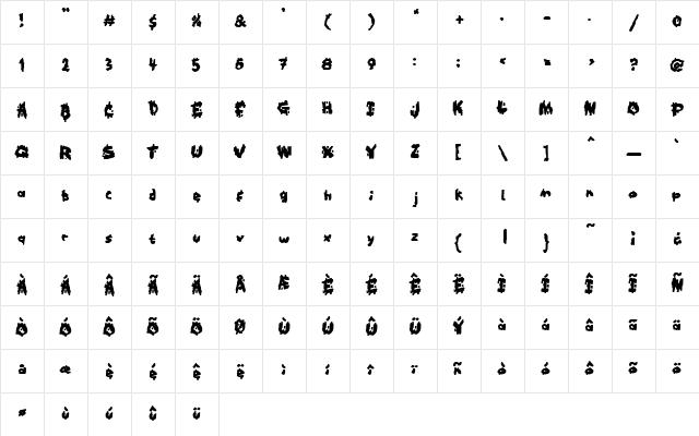 Kookaburra Regular  glyph index