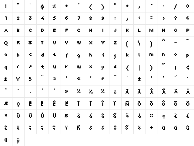 MoonbaseAlpha Regular  glyph index