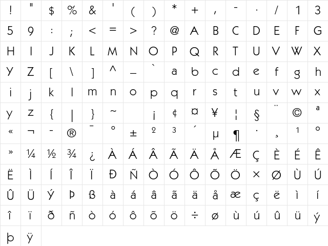 ITC Kabel Std Book  glyph index