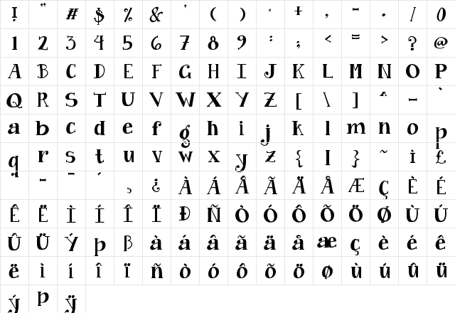 Janda Curlygirl Chunky Regular  glyph index