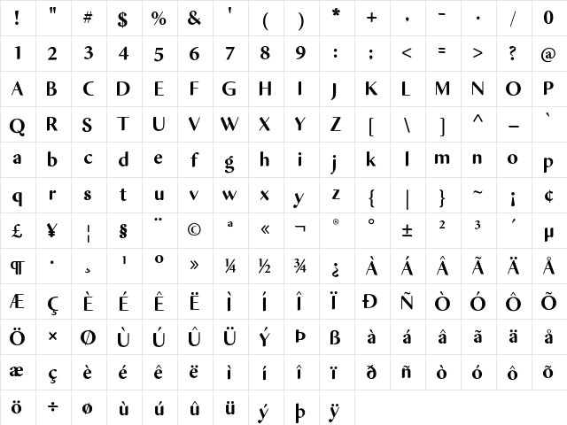 Asdaen Regular Regular  glyph index