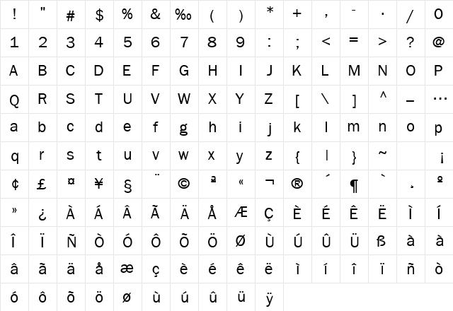 FranklinGothicLightSSK Regular  glyph index