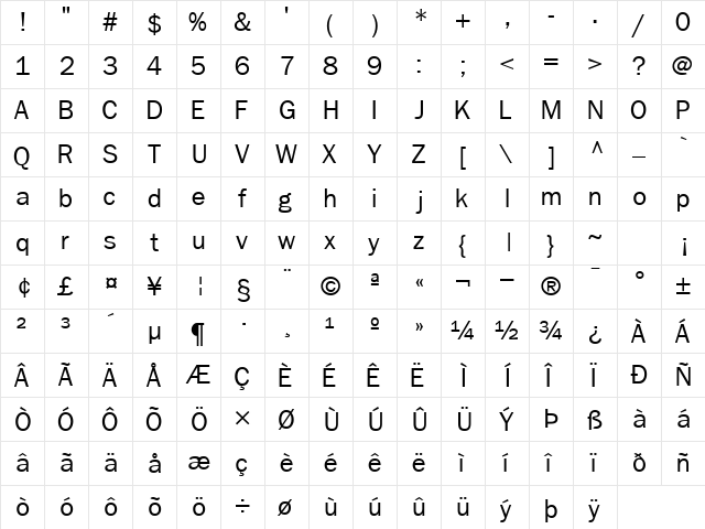 FranklinGothicSSK Regular  glyph index