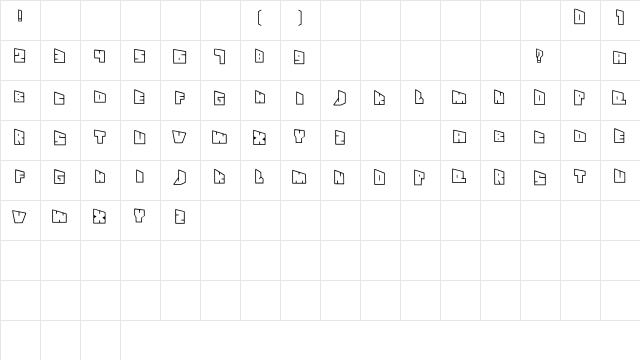 SeeThroughSlantyFont Medium  glyph index
