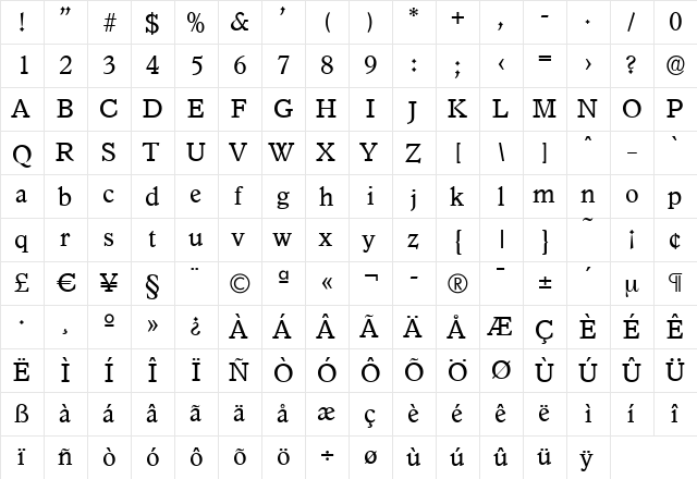 ColinBecker Regular  glyph index