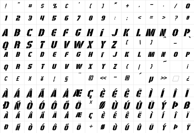 GI Colton Italic  glyph index