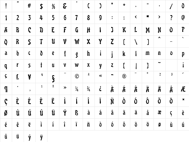Lava MF Regular  glyph index