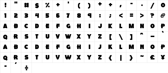 Pink Rocket Regular  glyph index