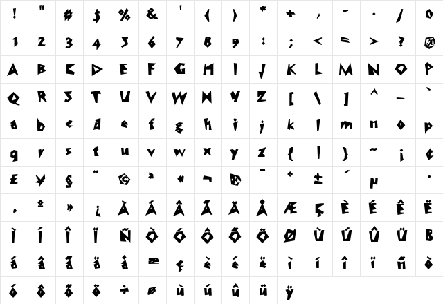 WC Speed Bta Regular  glyph index