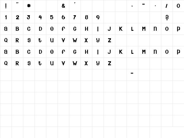 Too Much Paper! Regular  glyph index