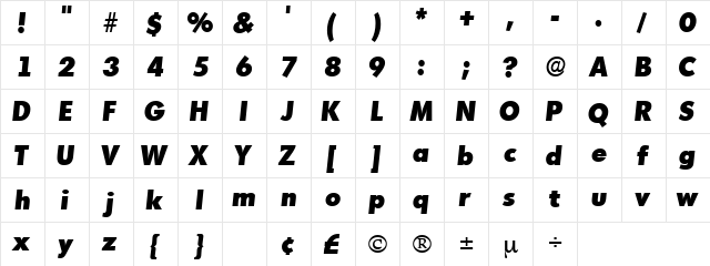 AdmisiDisplaySSK Italic  glyph index