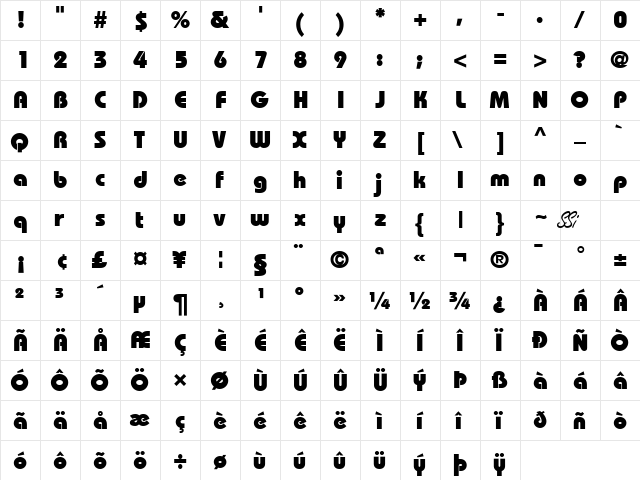 Dyname Black SSi Extra Bold  glyph index