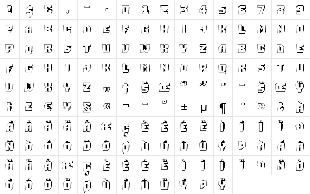 a_Simpler3DTurnUp Regular  glyph index