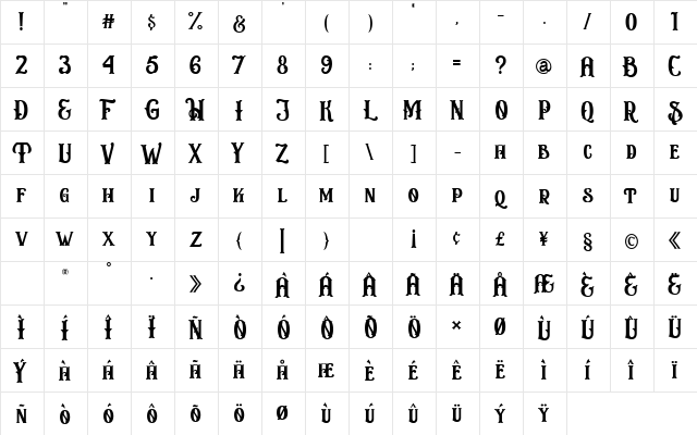 Circusia Regular  glyph index