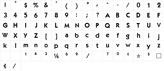 KabelDemi Regular  glyph index