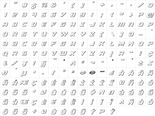 Falcon Punch 3D Regular  glyph index
