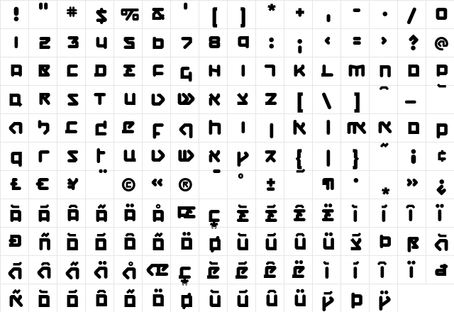 CQN-Molecular-ThermoBold Regular  glyph index