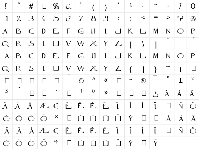 Innamoramento Regular  glyph index