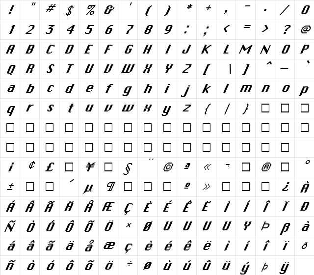 FZ BASIC 45 ITALIC Normal  glyph index