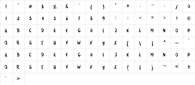 Loveya Brush Regular  glyph index
