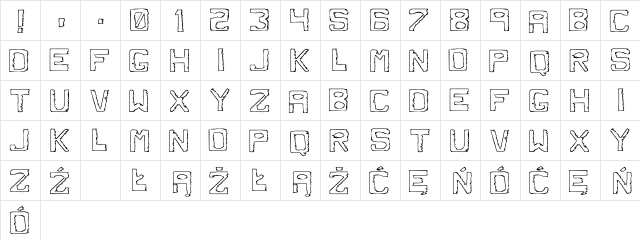 Dirty Dung Regular  glyph index