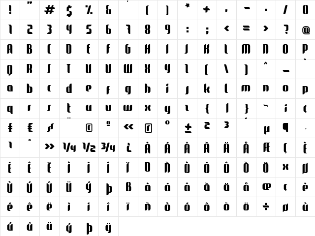 Glide Regular  glyph index