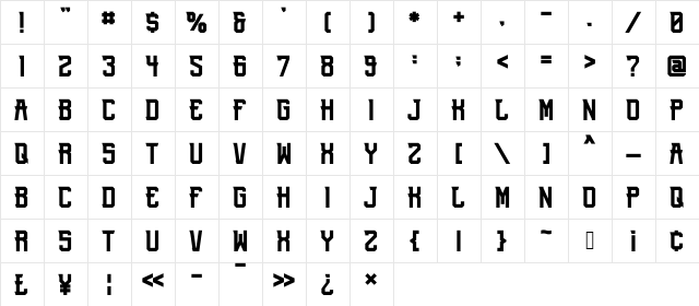 Waruna Regular  glyph index