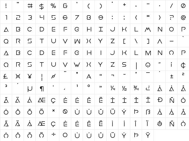 Earth Orbiter Regular  glyph index