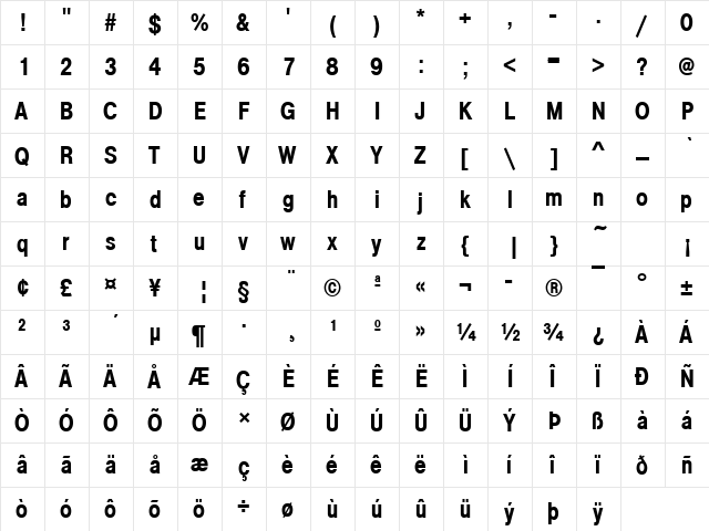 Nimbus Sans Becker No4DMedCon Regular  glyph index