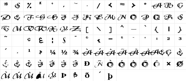 FreshCapFont120 Bold  glyph index