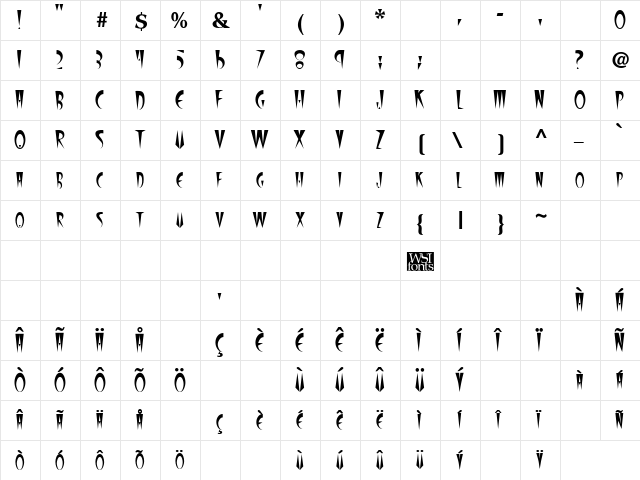 WolfgangCaps Regular  glyph index