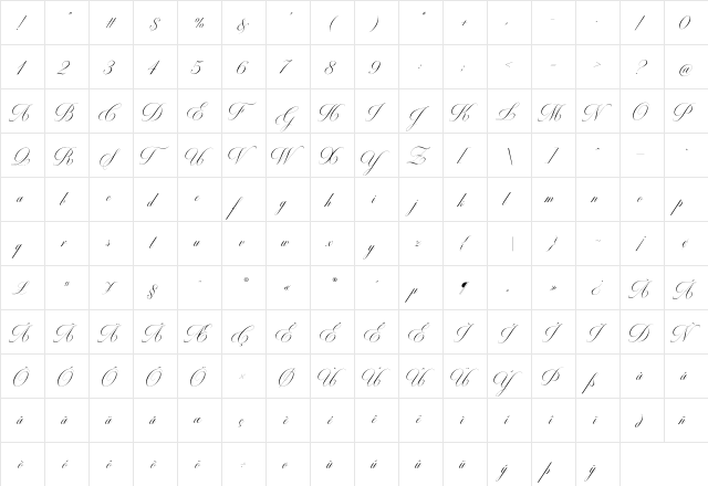 Milton One Bold Regular  glyph index