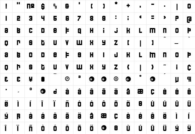 DreamboatBig Medium  glyph index