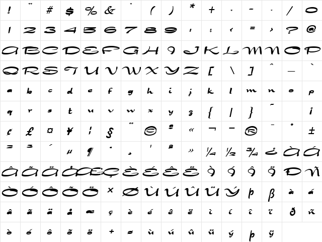 Dragon BoldItalic  glyph index