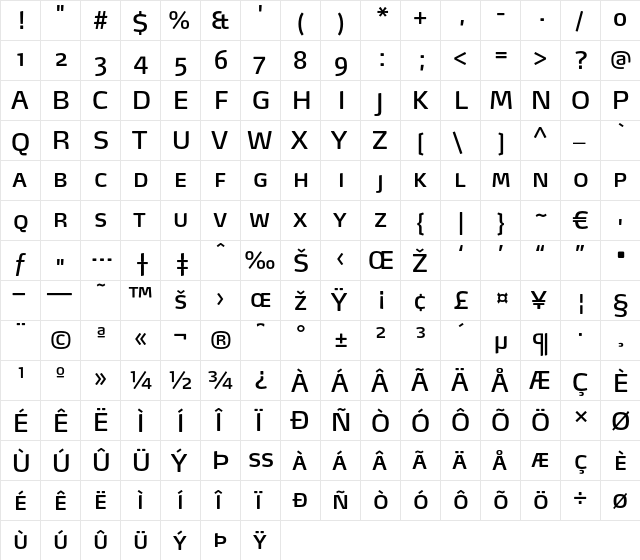 Max-BookSC Regular  glyph index