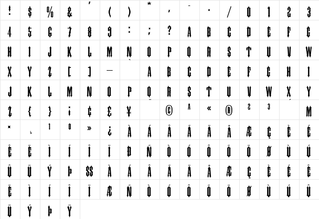 Ireland Regular  glyph index
