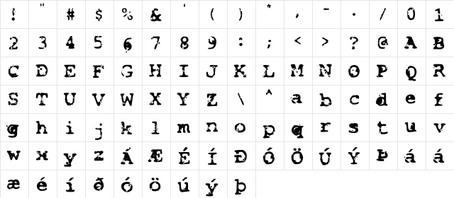 LHF Fairground Regular  glyph index
