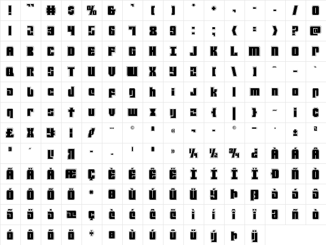 Mobile Infantry Academy Regular  glyph index