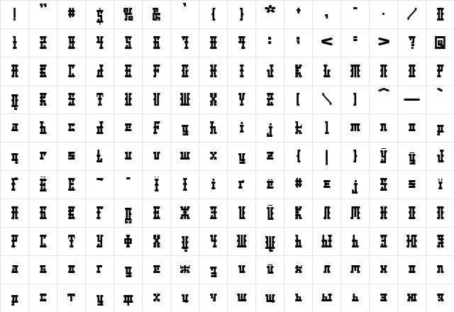 DS Ayaks Normal  glyph index