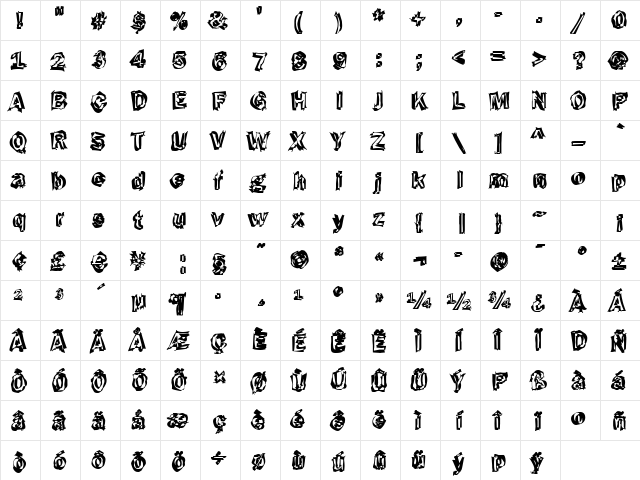 Funky43 Bold  glyph index