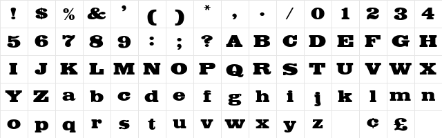 Bodega Display SSi Regular  glyph index