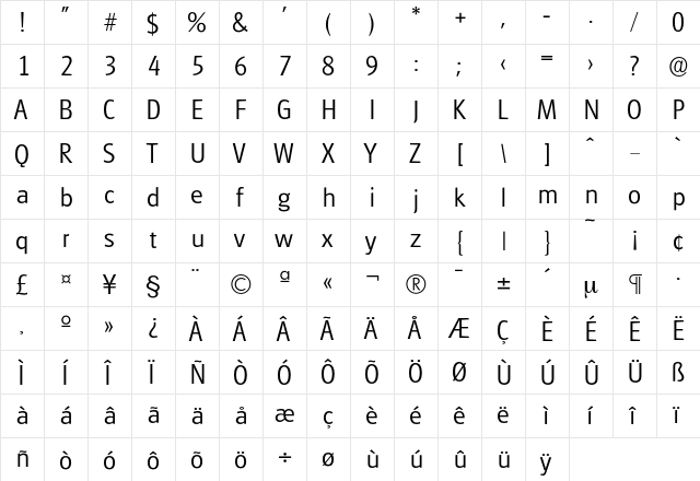 Glasgow-Light Regular  glyph index