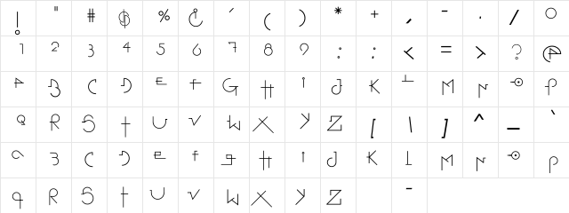 Stretched Signature Flex Regular  glyph index
