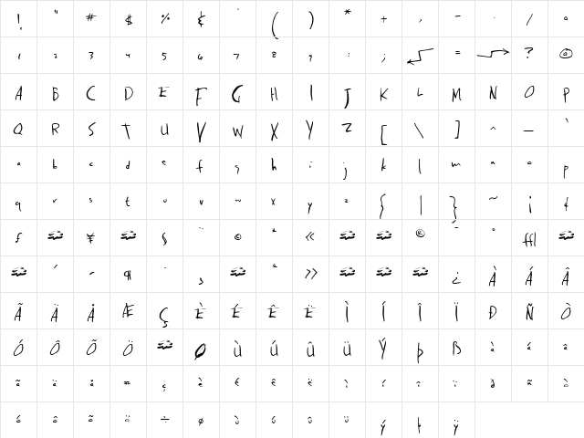 Rats Regular  glyph index