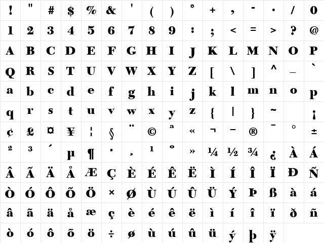 TycoonBlackSSK Bold  glyph index