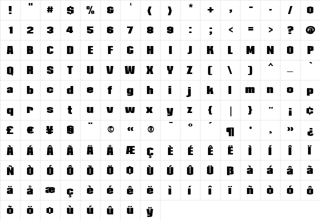 Collos Black  glyph index