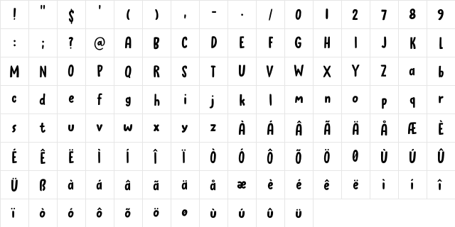 Clootie DEMO Regular  glyph index