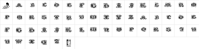 SilvestreInitials Regular  glyph index