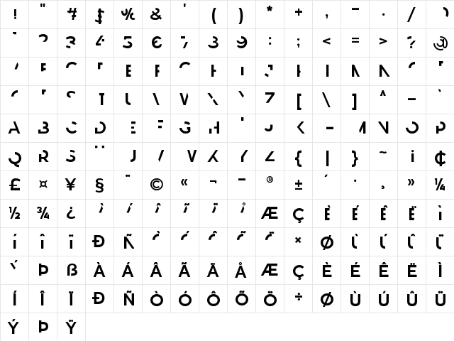 Revoxa Cut 2 Regular  glyph index