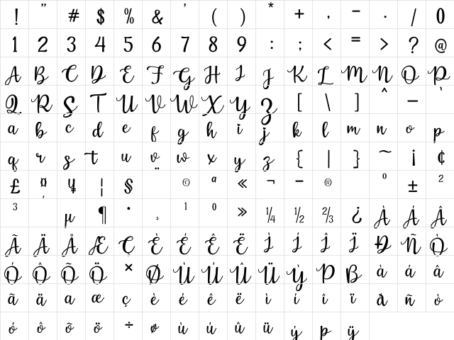 HeyBeibeh Medium  glyph index